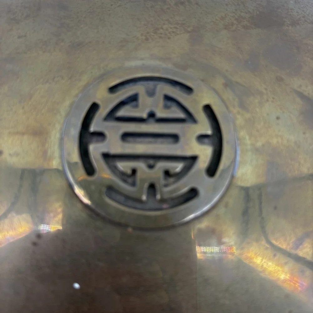 Vintage Brass Chinese Longevity Jewelry Trinket Keepsake Box, Oval, 11